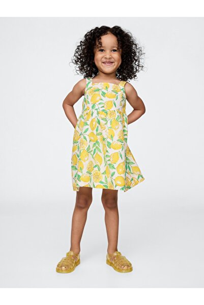 GAP Kız Bebek Sarı Keten-Pamuk Limon Desenli Elbise