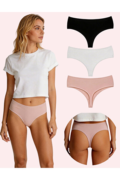 Dominant Kadın 3'lü Pamuklu Yüksek Bel Esnek Tanga Seti
