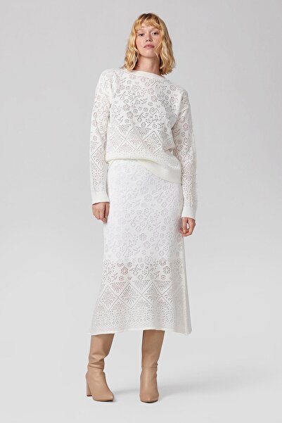 PARKhande Şeffaf Simli Jakarlı Akrilik Kazak - Beyaz