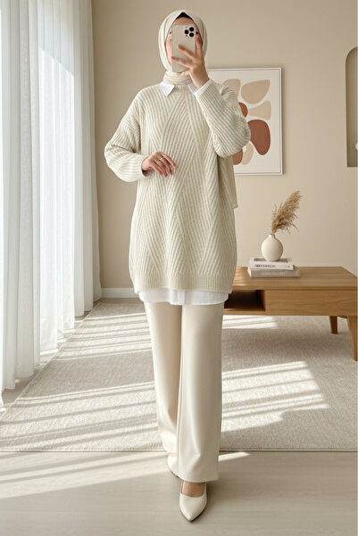 Modamorfo Executioner Knitted Diamond Patterned Knitwear Tunic - Stone