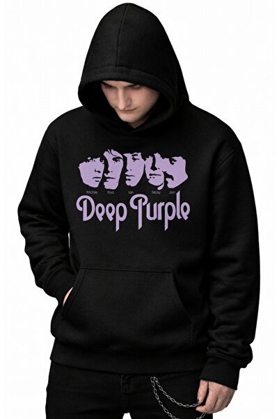 Fuddy Moda Unisex Deep Purple Printed Hooded Sweatshirt, Oversize Rock Band P...