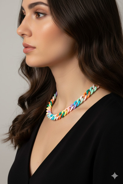 PETEK AKSESUAR Akrilik Zincir Renkli Kolye Soft