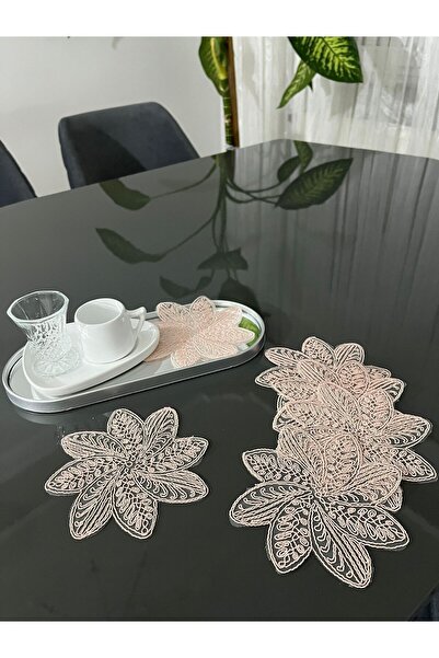 BRL ÇEYİZ HOME Set of 6 Stylish Coffee Side Presentation Guipure Tulle Napkins