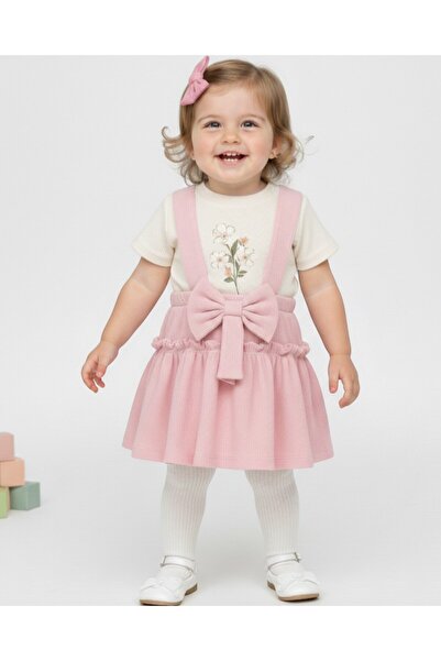 Ege Bebek KIZ BEBEK FİTİLLİ YAZLIK FİYONK DETAYLI SALOPET ELBİSE VE İÇ T-SHIR...