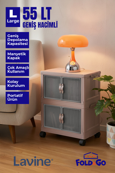 obido Fold&Go 2'Li Portatif Organizer Tekerlekli Dolap ”Pudra” Çok Amaçlı Mık...