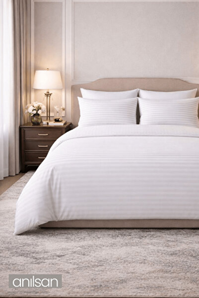 Anılsan طقم غطاء لحاف مزدوج مخطط من ياسمين - 100% قطن