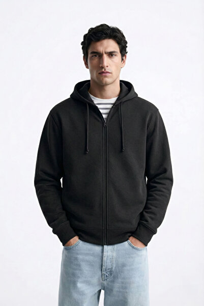 MARKAPIA Мъжка суитшърт с качулка и цип, с подплата от поларен флис, в цвят а...