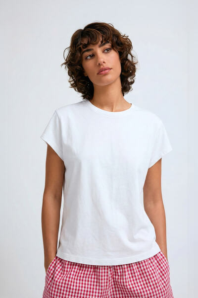 MARKAPIA WOMAN Γυναικείο μπλουζάκι με μανίκια μπατσάκι Basic Λευκό