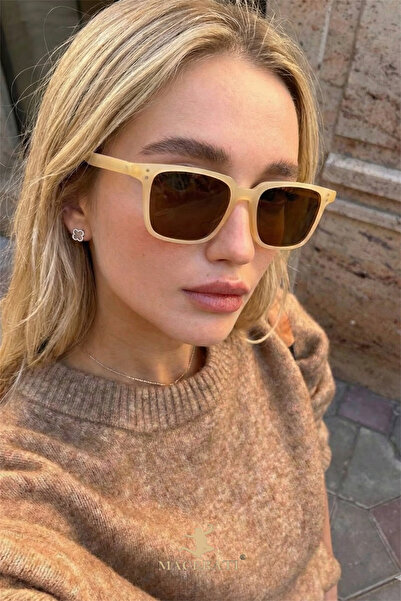 MACERATİ 2028 Unisex Cream Brown Square Ultra Light Uv400 Filtered Sunglasses
