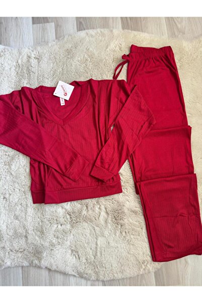 Pijamoni Dublin V Yaka uzun kol pijama takımı