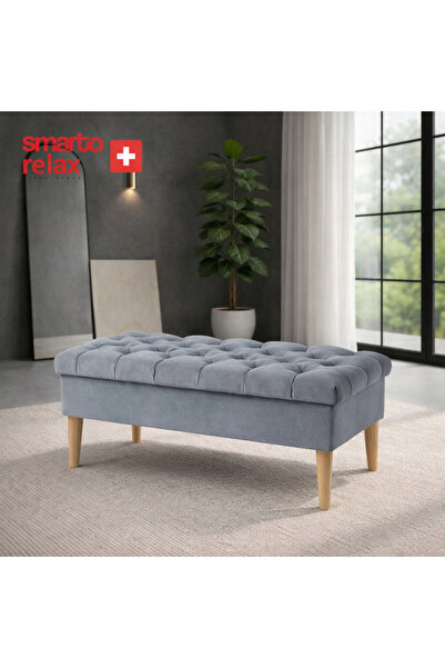 Smarto relax Mürren Kapitoneli Puf – Ahşap Ayaklı, Dekoratif 100x100x45 Tasar...