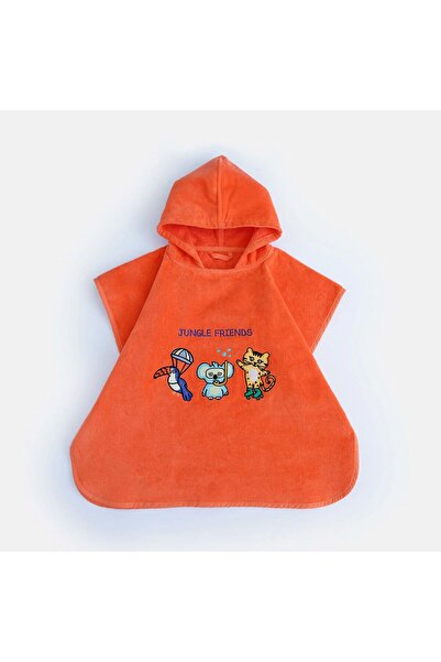 Milk & Moo Milk&Moo Kids Poncho %100 Cotton One Size Orange, 4-6 years