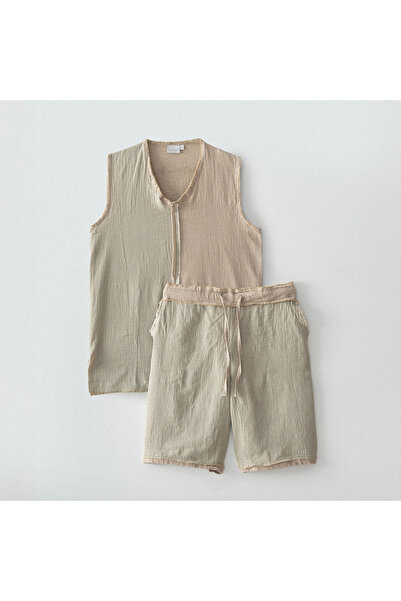 Ecocotton طقم بيجامة رجالي من ميلسا مع شورت 100% قطن عضوي موسلين أخضر