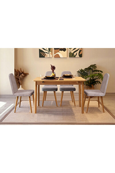 Rabi MİORA MİNİ AÇILIR MUTFAK MASA TAKIMI, KARİNA MEŞE SOHO GRİ ( 1 Masa + 4 ...