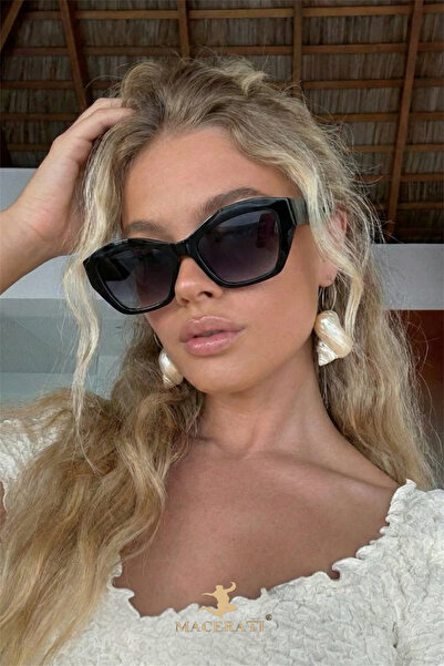MACERATİ Paula Geometric Unisex Black Uv400 Sunglasses with Filter