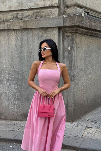 SEVENLINE Γυναικείο μάξι φόρεμα από ύφασμα ποπλίνα με κίτρινο λαιμόκοψη και λ...