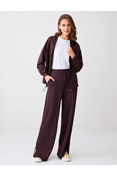 Jimmy Key Pantaloni Acı Kahve talie înaltă cu picioare largi, cu detaliu de b...