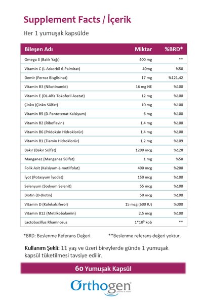 Orthogen Pregnom Max 60 Kapsül – Omega 3, Vitamin, Mineral ve Probiyotik İçeren Takviye Edici Gıda