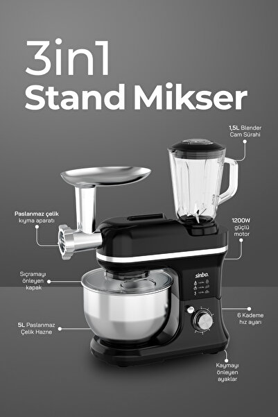 Sinbo SMX-2772 Çok Amaçlı Mutfak Şefi ( Hamur - Kıyma - Blender Makinesi )-