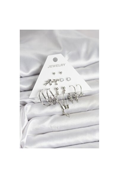 Skygo طقم أقراط نسائية من النحاس الفضي مكون من 6 قطع - TJ-BKP11329