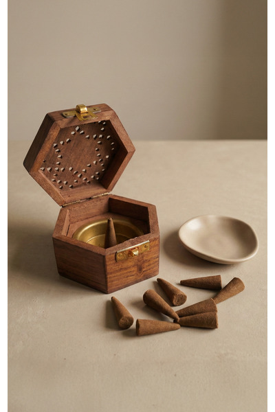 memyap Ahşap Konik Tütsü Kutusu | Kapaklı Dekoratif Konik Tütsülük | Tütsü Sa...