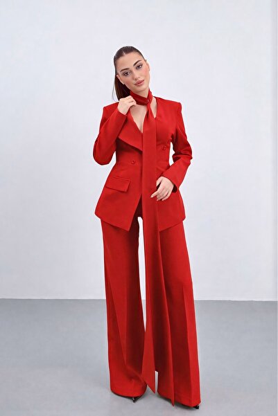 ossons Halter Neck Premium Red Double-Breasted Jacket Suit