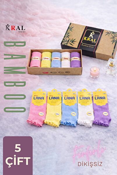 KRAL SOCKS Kadın Bambu Çorap ( 5 ÇİFT) Renkli HEDİYE KUTULU Patik Kadın Çorap