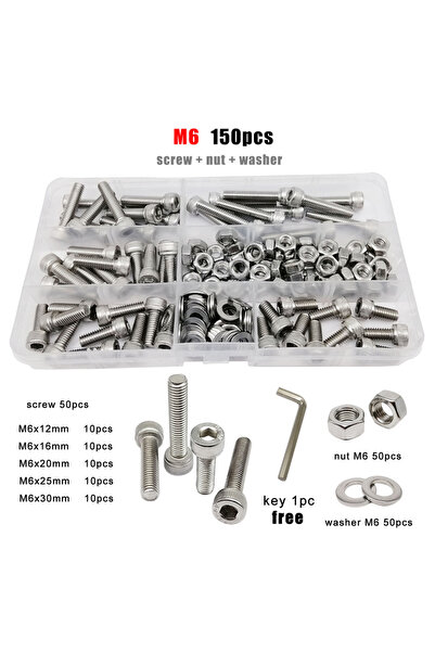 Choice M6 150pcs 1 Box M1.6 M2 M2.5 M3 M4 M5 M6 M8 DIN912 304 A2 Stainless St...