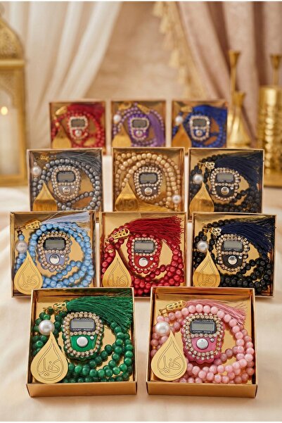 kefilhac 10 Adet Hediyelik Taşlı Zikirmatik ve İnci Tesbih Set Hac Umre Mevlit