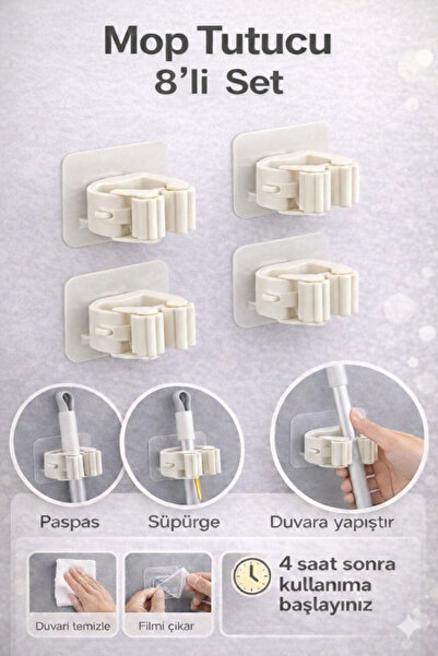 ELAMOUR Kendinden Yapışkanlı Pratik Mop Temizlik Fırçası Tutucu Mop Askısı 8 ...