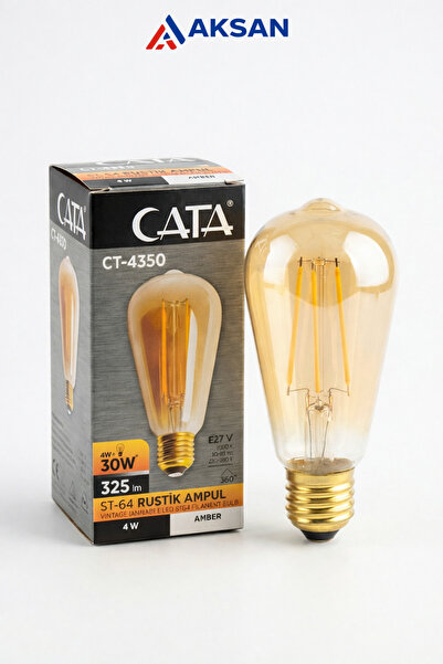 Cata CT-4350 ST64 Rustik LED Ampul 4W E27 Amber Sarı Işık Armut Tipi Dim Edil...