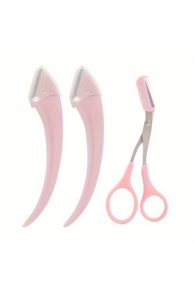 Choice طقم تشذيب الحواجب الوردي المكون من 3 قطع، مقص تشذيب دقيق، أداة تشذيب ح...