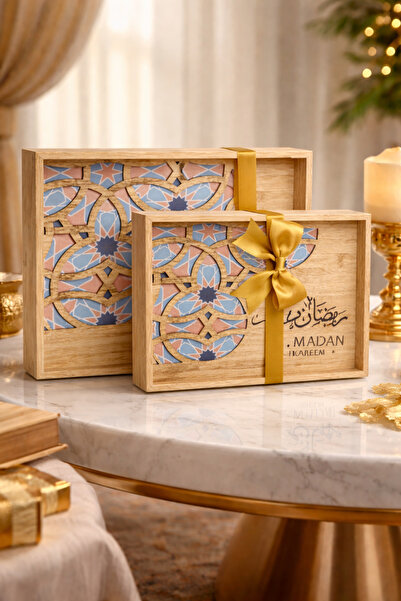 LUXURIOUS TRAY Elegant Ramadan Wooden Tray Set with Glass Base