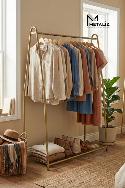 METALİZ YENİLİKÇİ TASARIMLAR Oval Telli Gold Butik Elbise Askılığı Konfeksiyo...