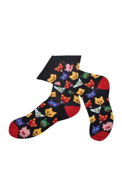 Flora Ανδρικές κινούμενες κάλτσες με σχέδιο γάτας-σκύλου, μαύρες - 41/44