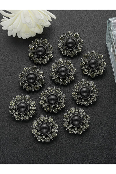 choice2 15mm-10Pcs Black 10PCS Pearl Flower Rhinestone Buttons Sparkling Crys...