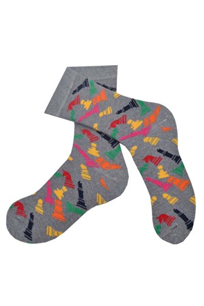 Flora Men's Chess Team Patterned Moving Socks - Gray - 41/44