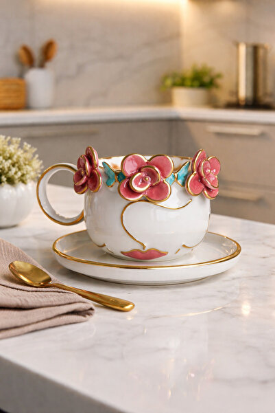 KOTYORA كوب قهوة مزدوج من السيراميك مصنوع يدويًا من كوكوش جيرل