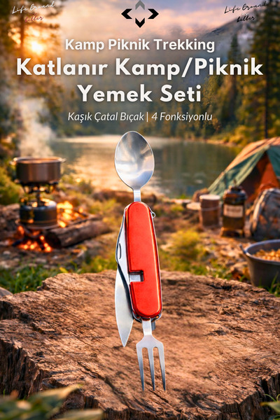 LİGROUND Katlanır Kamp&Piknik Kumanya Çakısı Yemek Seti Fonksiyonel Kaşık Çat...
