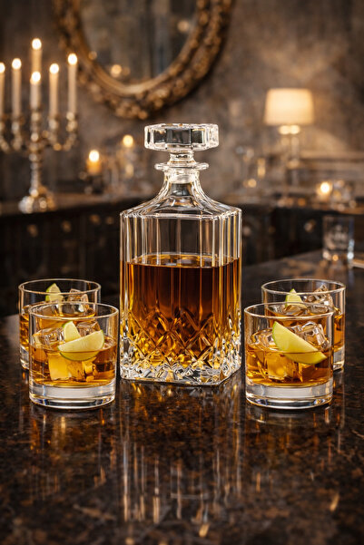 MADAME LUDA Kristal 7 Parça Viski Takımı Seti.750 ML-Karaf Şişe-6 Adet 300 ML...