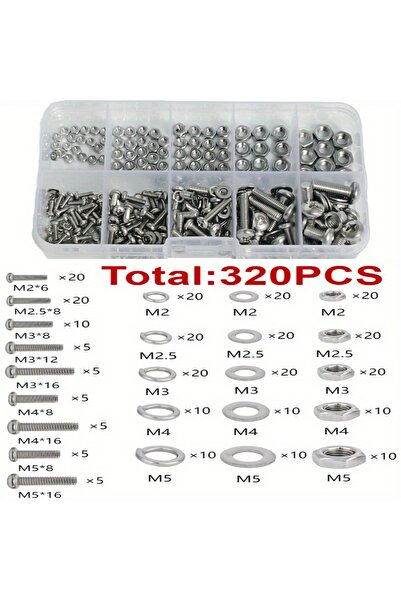 Choice مجموعة صواميل وبراغي سداسية، 320 قطعة، علبة واحدة - 320 قطعة، متينة، م...