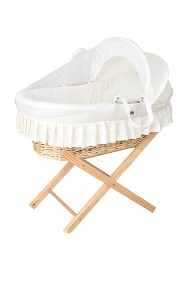 ZEE STAR Moses basket made of white bamboo and fitted with a calm off-white s...