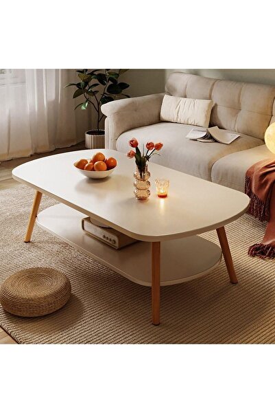 Maanys Modern Coffee Table White 2 Layer