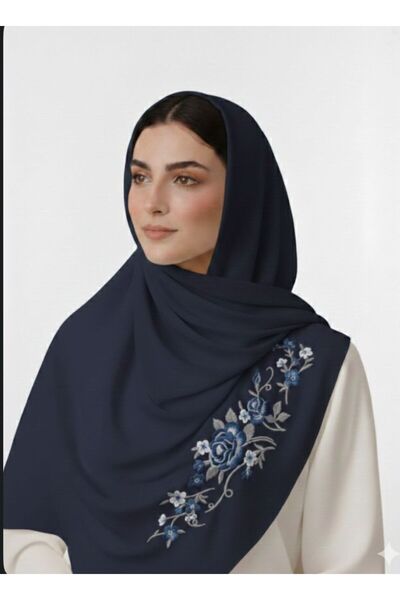 Veil Designer طرحة كحلي بتطريز تركيا بارز بقماش بوال ياباني شغل يدوي المقاس :...