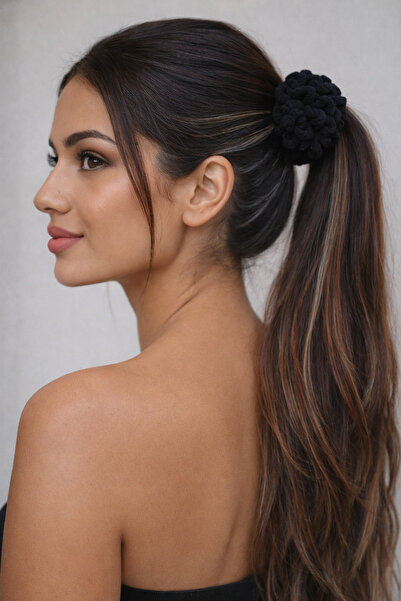 Gül İpek Moda Bulut Örgü Kadife Mutluluk Tokası Siyah