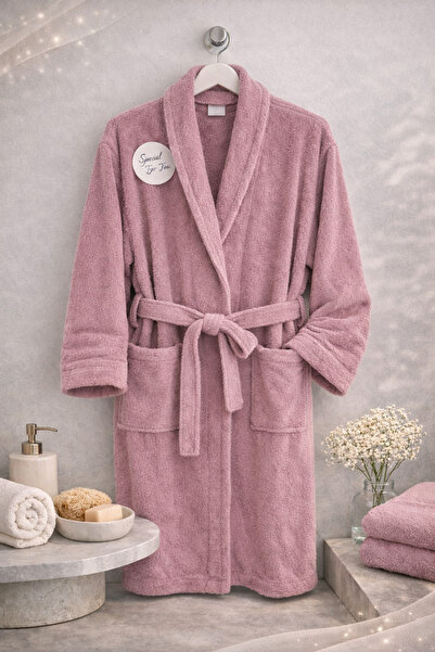 Beğenal Сухий трояндовий кольоровий халат з 100% бавовни з коміром-шале