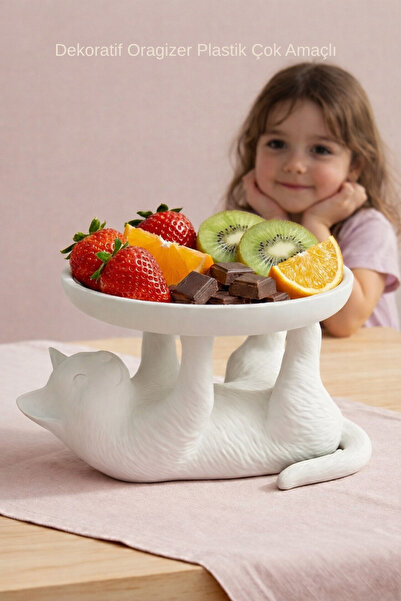 Oxyteez Kedi Dekoratif Sunumluk Plastik Masaüstü Organizer Şık Tasarım, Çok A...