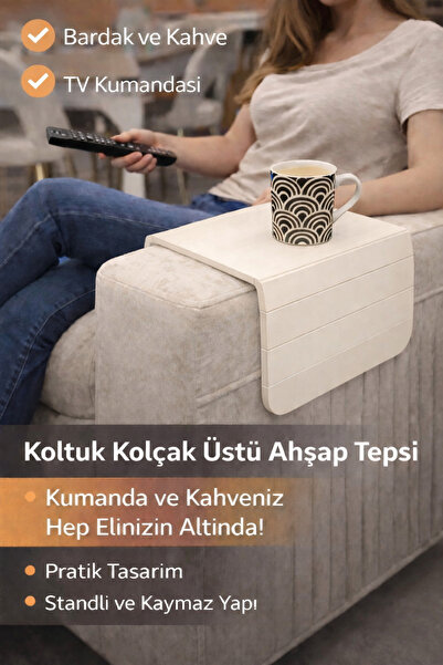 HGROUP Koltuk Kolçak Sehpası Kahverengi 40x20cm – Bardak ve TV Kumandası İçin...