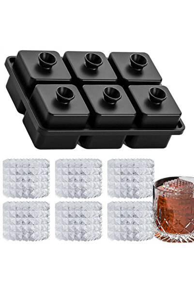 Choice قالب مكعبات ثلج مربع بستة أقسام مع قمع، قابل لإعادة الاستخدام، مصنوع م...