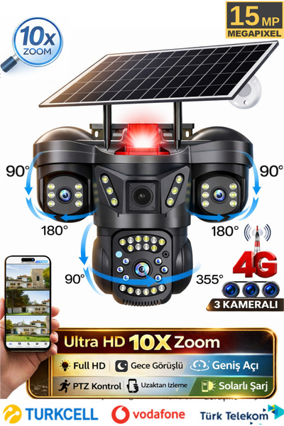 SONREİR RX66G Solar Güvenlik Kamerası Türkçe 4G Sim Kartlı PTZ Hareketli Gece...